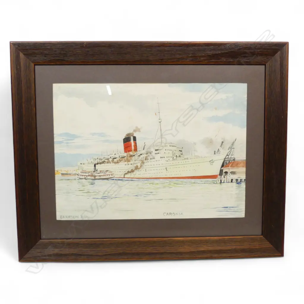 W/C: RMS CARONIA (CUNARD) & AUCKLAND FERRY BY ERIC A WATKIN (1895-1961), TITLED, SIGNED & DATED 1951. H.270 W.380mm (From the Estate of Tommy Doyle) Image 1++