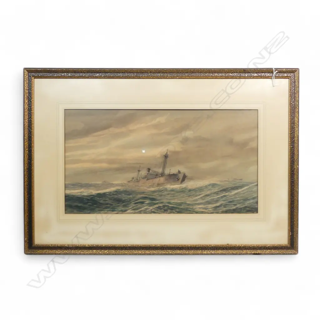 W/C: WWII SHIPS IN CONVOY, SIGNED RIX CARLTON (HERBERT COLE CARLTON 1890-1962), H.270, W.500mm (From the Estate of Tommy Doyle) Image 1++