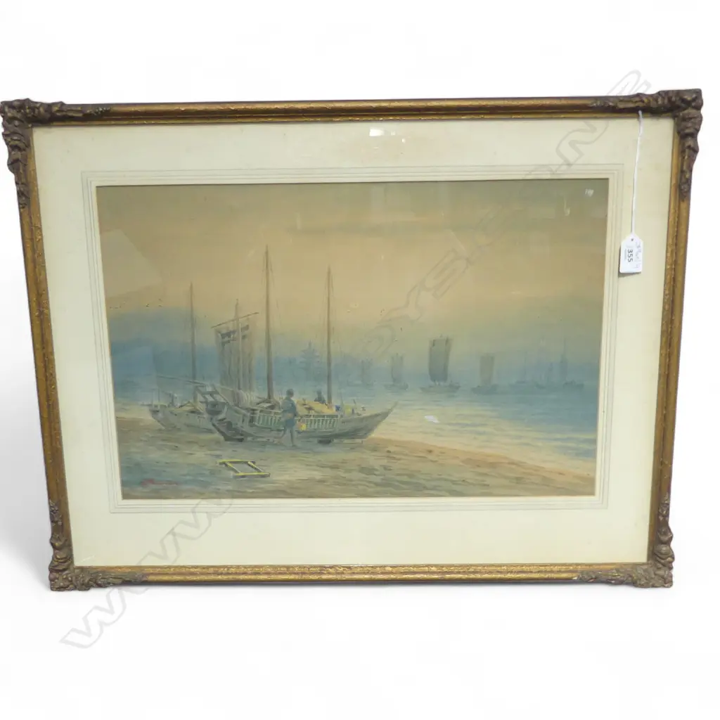 SIGNED WC, ORIENTAL JUNK BOATS, 315x485mm Image 1++