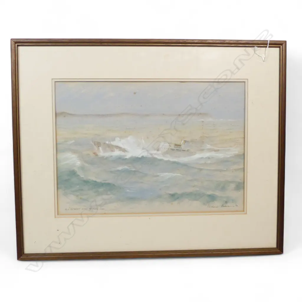 WATERCOLOUR 'MV CEMENT KING OFF TABLE CAPE' SIGNED MICHEAL BAKER. H.280, W.390mm (From the Estate of Tommy Doyle) Image 1++