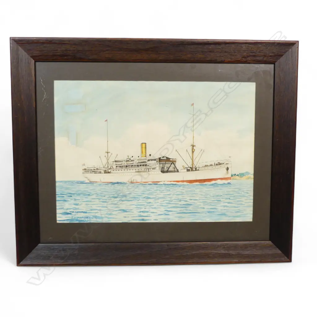 SHIP W/C: SS TASMAN BY ERIC A WATKIN (1895-1961), TITLED, SIGNED & DATED 1938. H.270, W.380mm (From the Estate of Tommy Doyle) Image 1++