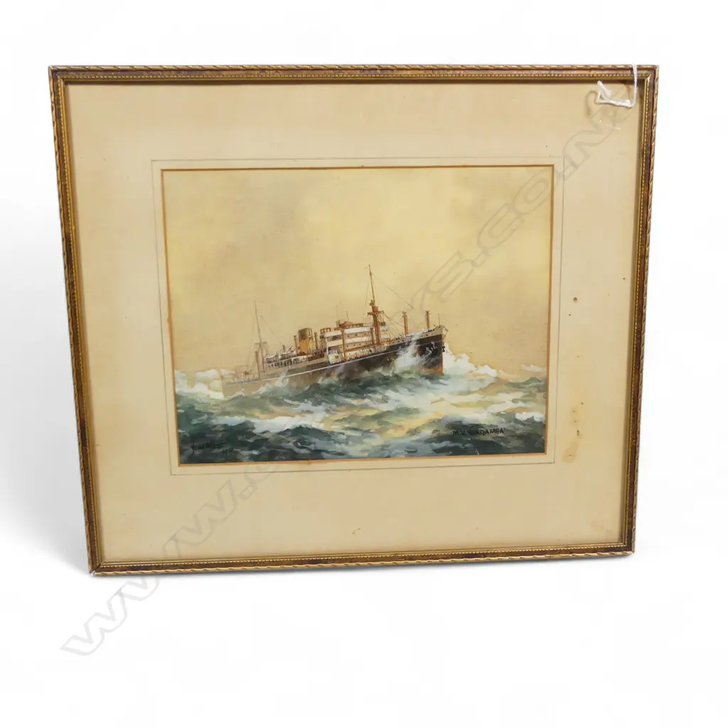 W/C: MV KARAMEA IN A HEAVY SEA, BY JOHN CHARLES ALLCOT (1888-1973), SIGNED & DATED 1931. H.210, W.270mm (From the Estate of Tommy Doyle) Image 1++