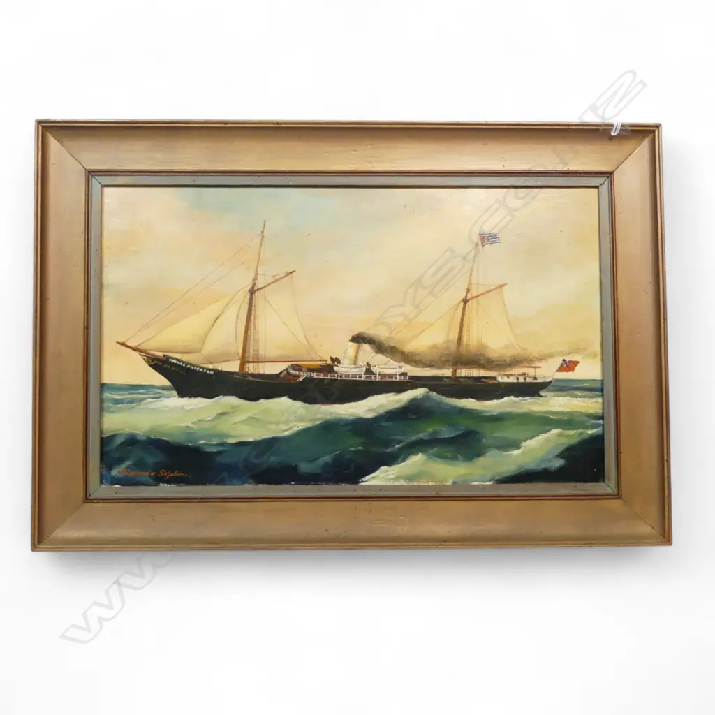 OIL ON CANVAS SAIL STEAMER SIGNED SEFOLIN H300 W500MM (From the Estate of Tommy Doyle) Image 1++