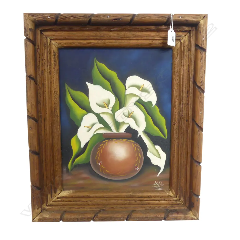 LILLIES in VASE by VILLE, OIL on CANVAS, H.340 x 260mm Image 1++