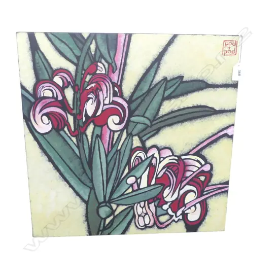 JULIE HICKSON 'GREVILLEA LANIGERA (POD & POD)' LTD ED ACRYLIC ON CANVAS 455x455mm