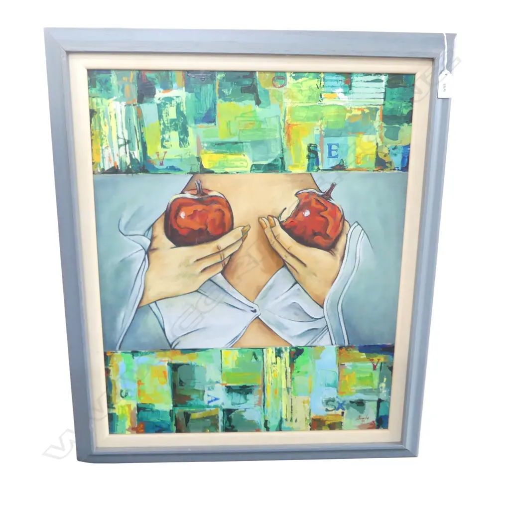 ARTURO ALCORTA, ABSTRACT (NUDE w. APPLES) ACRYLIC ON CANVAS 540x440mm Image 1++
