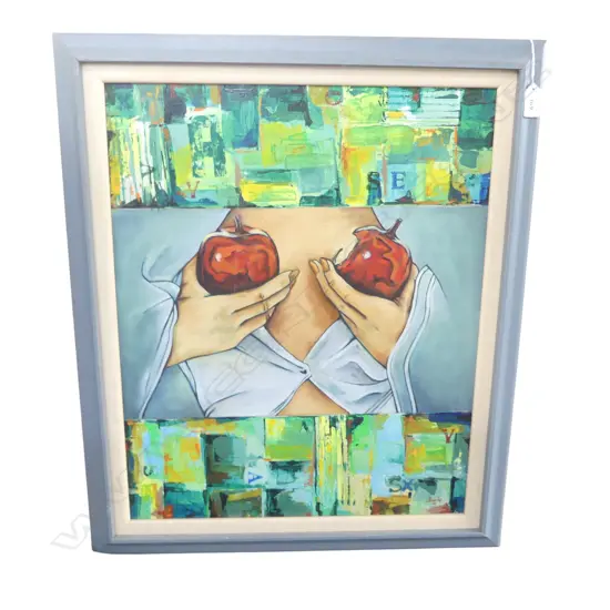 ARTURO ALCORTA, ABSTRACT (NUDE w. APPLES) ACRYLIC ON CANVAS 540x440mm