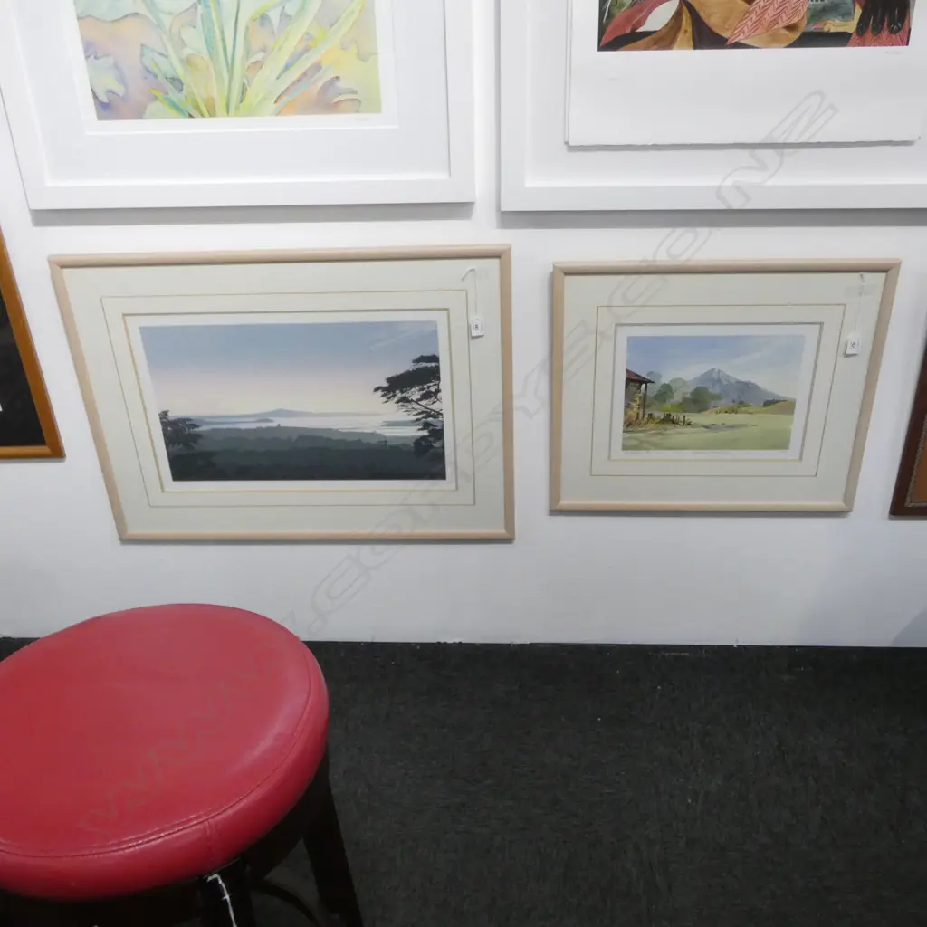 PETER G. LEITCH 'TARANAKI LANDSCAPE' 8/16 270x360mm, SIGNED PRINT 'THE VIEW FROM MT EDEN AUCKLAND NZ' 2/100 375x590mm,  Image 1++