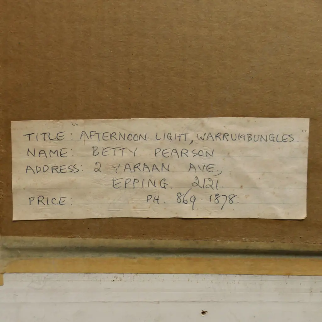 BETTY PEARSON (AUS) 'AFTERNOON LIGHT, WARRUMBUNGLES' OIL ON BOARD, SIGNED, ENTITLED, 290 x 360mm Image 1++