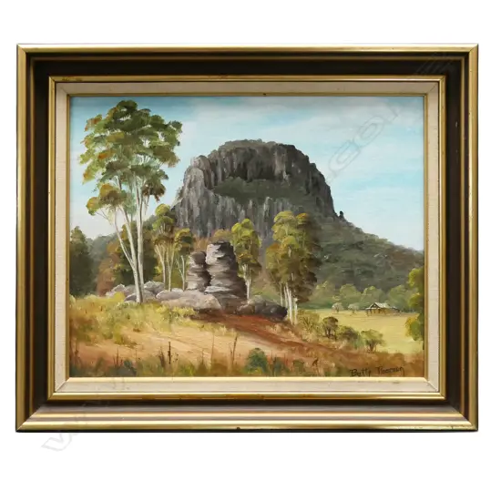 BETTY PEARSON (AUS) 'AFTERNOON LIGHT, WARRUMBUNGLES' OIL ON BOARD, SIGNED, ENTITLED, 290 x 360mm