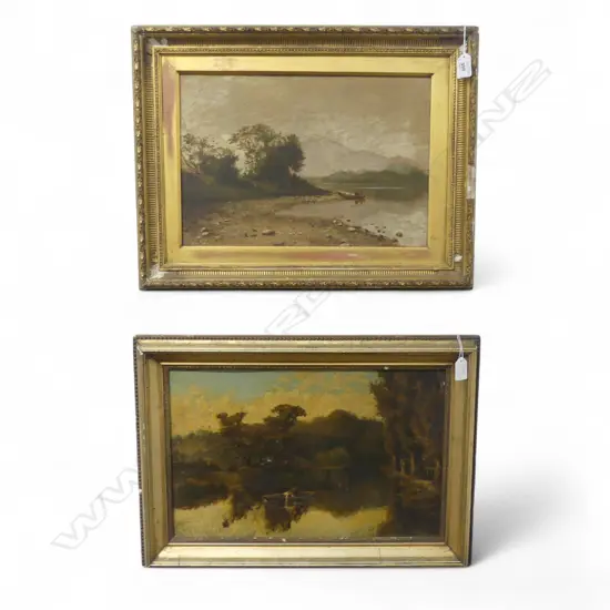 2 VICTORIAN LANDSCAPE OILS, frames w. faults 290x450mm