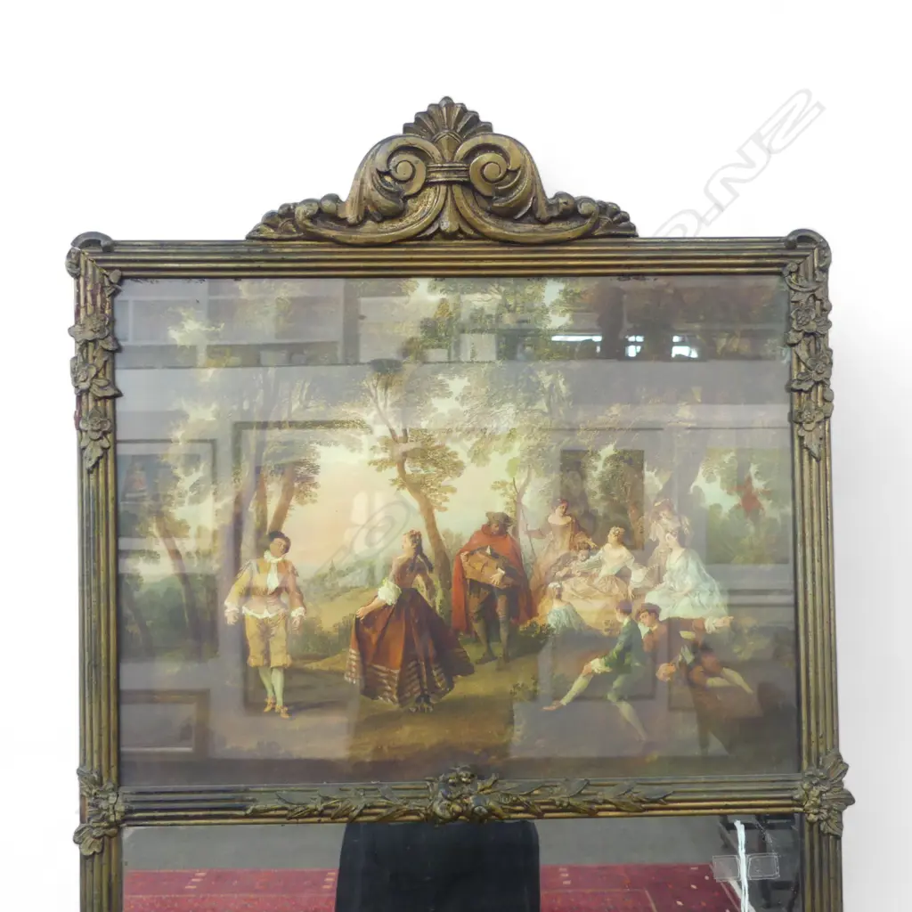 ANTIQUE STYLE MIRROR w. PRINT ABOVE 1300x615mm Image 1++