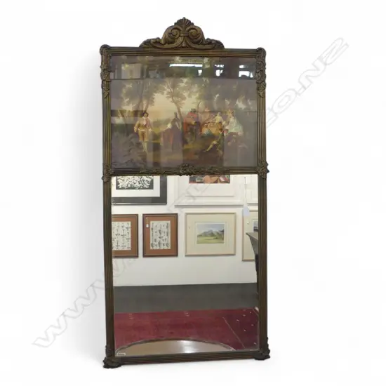 ANTIQUE STYLE MIRROR w. PRINT ABOVE 1300x615mm