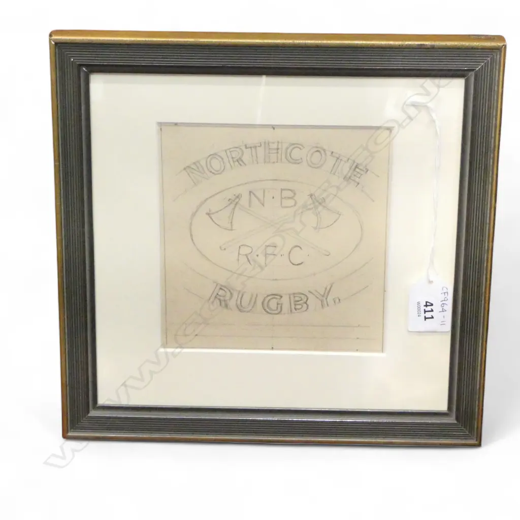 JOHN WEEKS - NORTHCOTE RUGBY (N.B R.F.C) PROPOSED LOGO SKETCH C. 1920s 130 X 125MM Image 1++