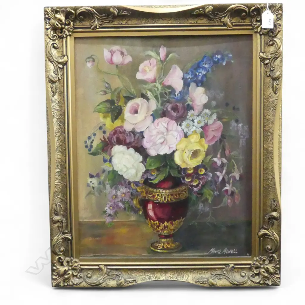 MAVIS ATWELL 'FLOWER STUDY' ACYLIC ON BOARD '75 485x385mm Image 1++