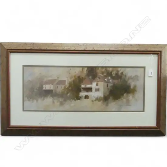 WAYNE SINCLAIR, COUNTRY BUILDINGS, OIL ON BOARD, 240 x 650mm