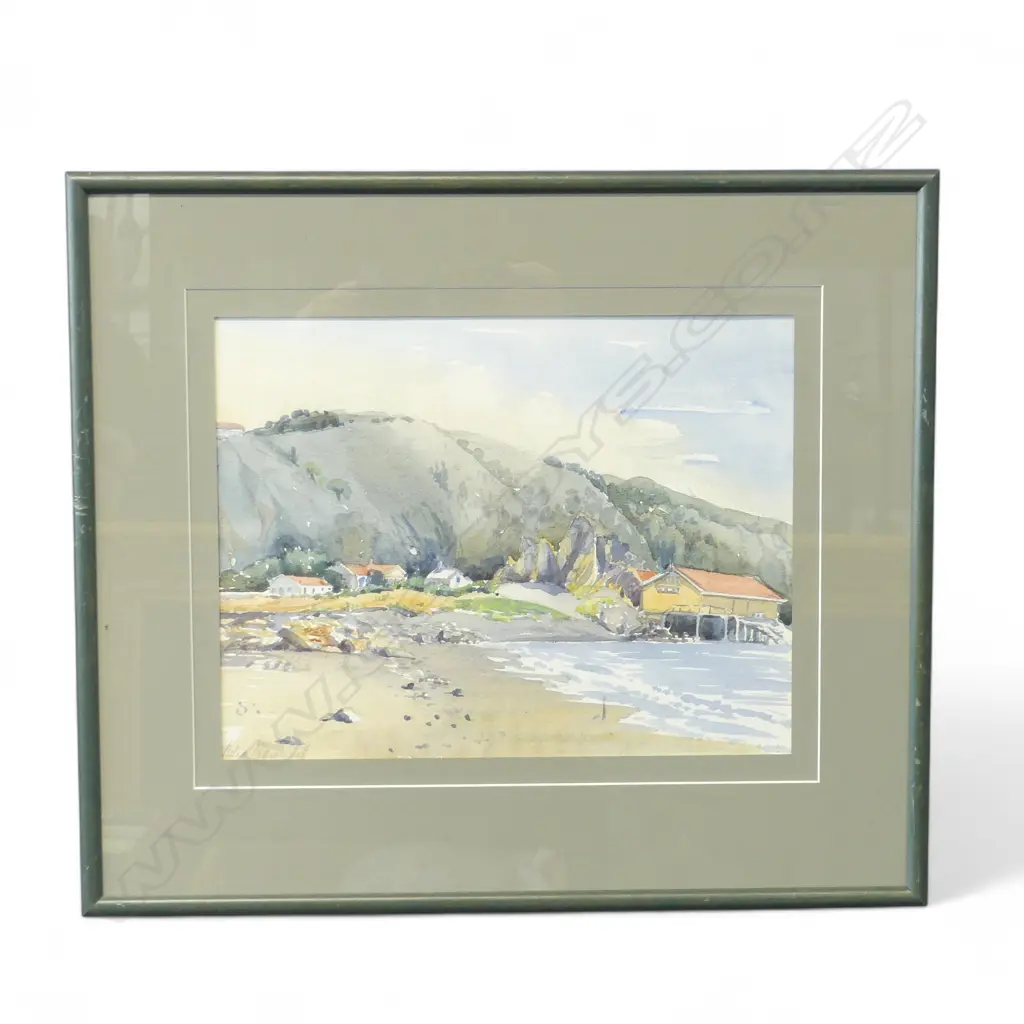 MAUNSELL JULIAN SIGNED W/C "HOUSES ON BEACH" ,250 X 320MM Image 1++