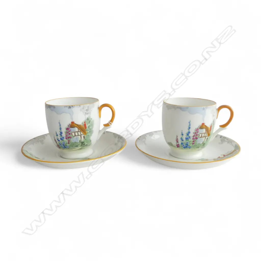 Two Shelley cups and sauces Queen Anne Cottage pattern No.11621. Image 1++