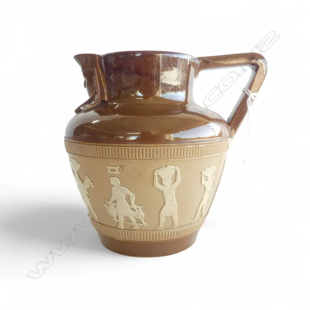 ANTIQUE DOULTON LAMBETH STONEWARE EGYPTIAN REVIVAL JUG, H.135MM, W.150MM Image 1++