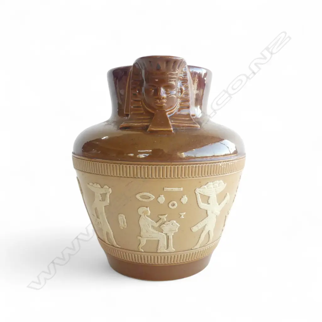 ANTIQUE DOULTON LAMBETH STONEWARE EGYPTIAN REVIVAL JUG, H.135MM, W.150MM Image 1++