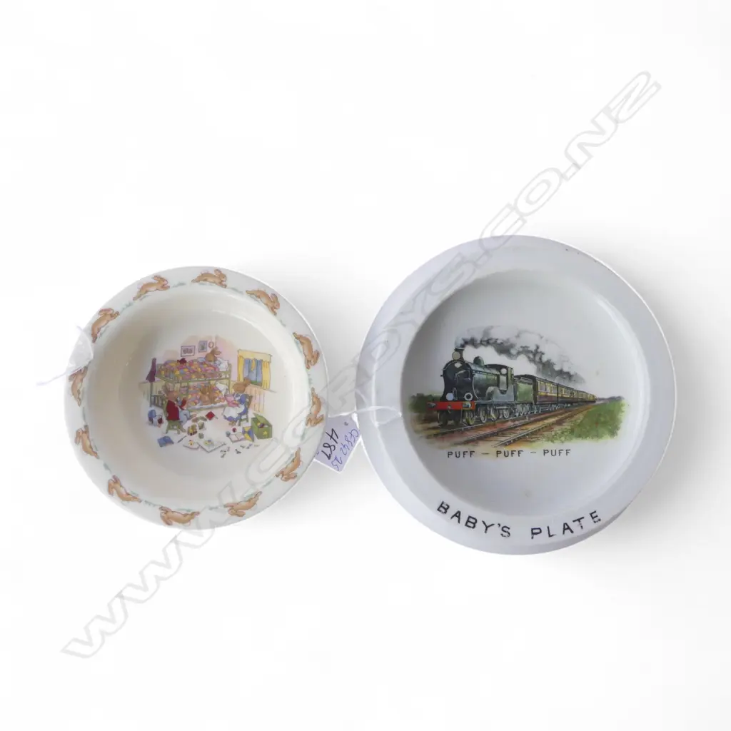 2 BABY PLATES, BUNNYKINS Dia.160mm + SHELLEY 'PUFF PUFF PUFF ‘, Dia.200mm Image 1++