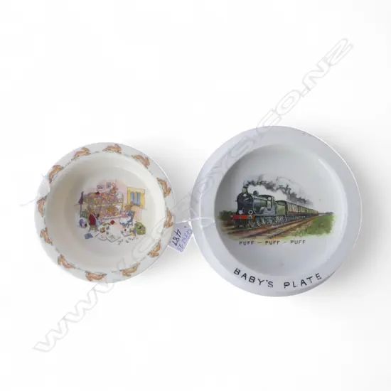 2 BABY PLATES, BUNNYKINS Dia.160mm + SHELLEY 'PUFF PUFF PUFF ‘, Dia.200mm