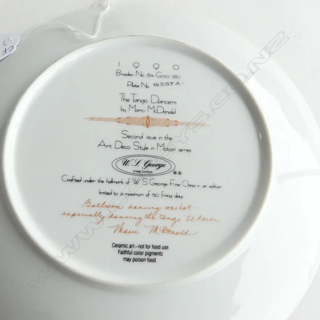 2 CABINET PLATES; BURSLEY WARE 'TUBE LINE' & ART DECO STYLE 'THE TANGO DANCERS' Image 1++