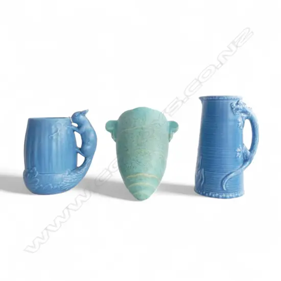 3 PCES. ENGLISH POTTERY; WALL PLANTER, JUG & MUG 