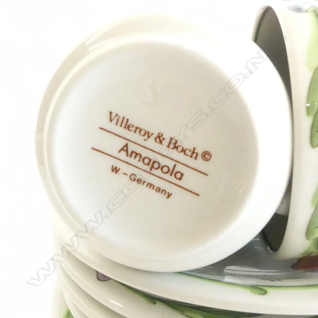 21 PCE VILLEROY & BOCH 'AMAPOLA' TEA SET; 8 CUPS, 10 SAUCERS, MILK, SUGAR, TEAPOT Image 1++