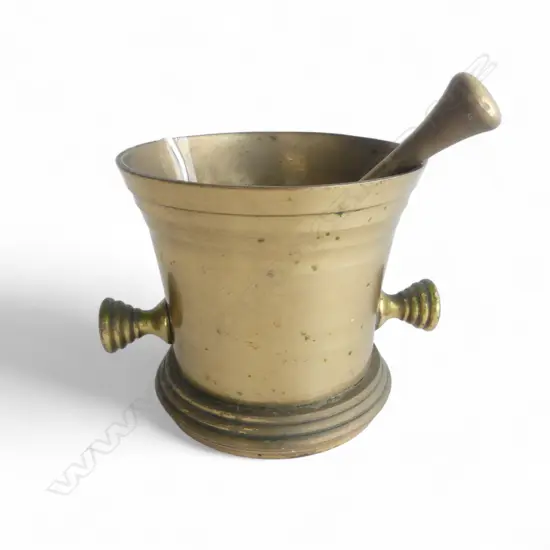 VINTAGE BRASS MORTAR & PESTLE, H.108MM