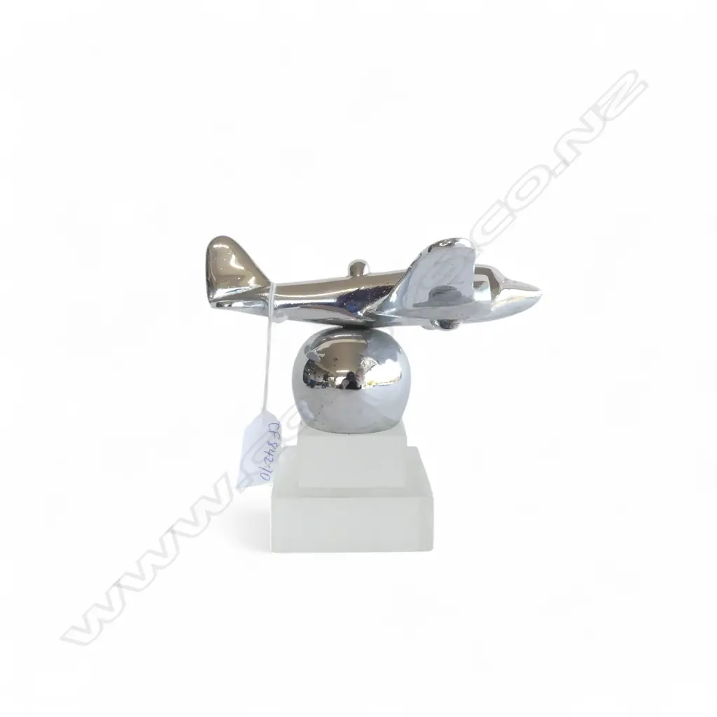 CHROME AIRPLANE ON STAND, POSSIBLY C-47 ( ADAPTED DC 3) ON LATER PERSPEX BASE 'ROCOCO’, W.220mm Image 1++