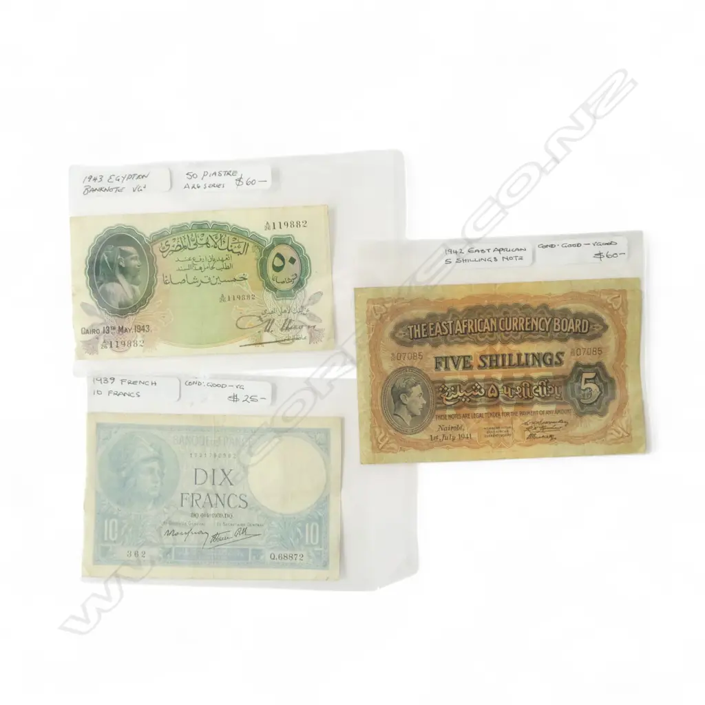 3 WWII ERA NOTES; EGYPT, FRANCE & EAST AFRICAN Image 1++