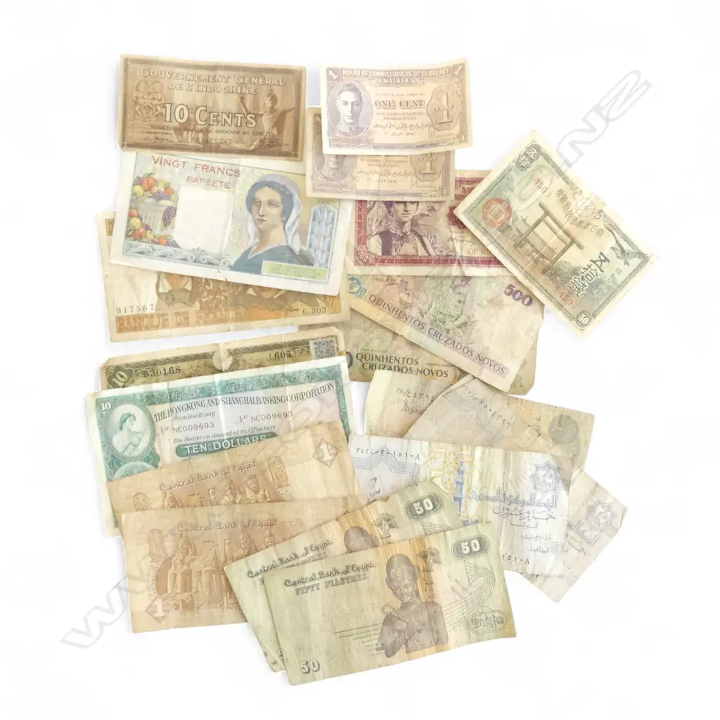 18 OLD WORLD BANK NOTES INCL. PRE WWII BRITISH MALAYSIA Image 1++