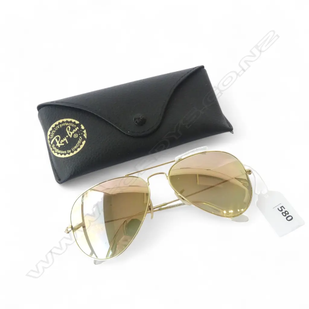 PR RAY BAN REFLECTIVE AVIATOR SUNGLASSES & CASE, MADE IN ITALY Image 1++