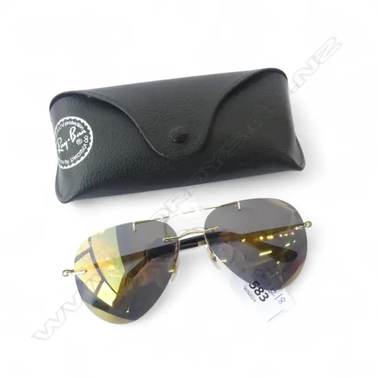 PR RAY BAN FRAMELESS AVIATOR SUNGLASSES & CASE, MADE IN ITALY