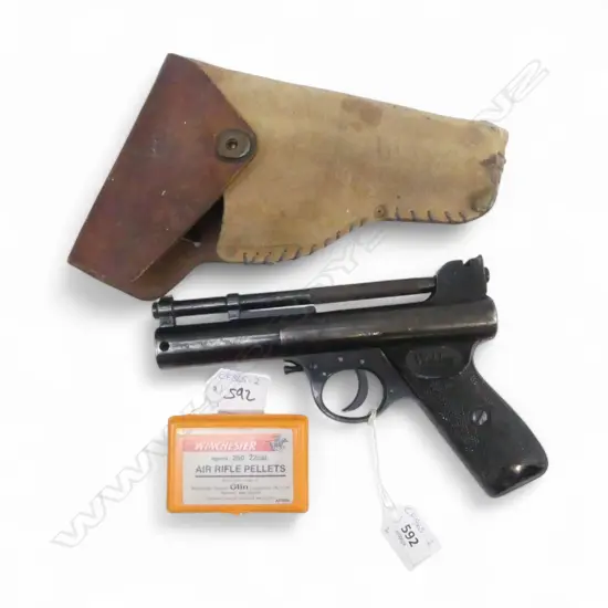 WEBLEY AIR PISTOL IN HOLDER AND PELLETS