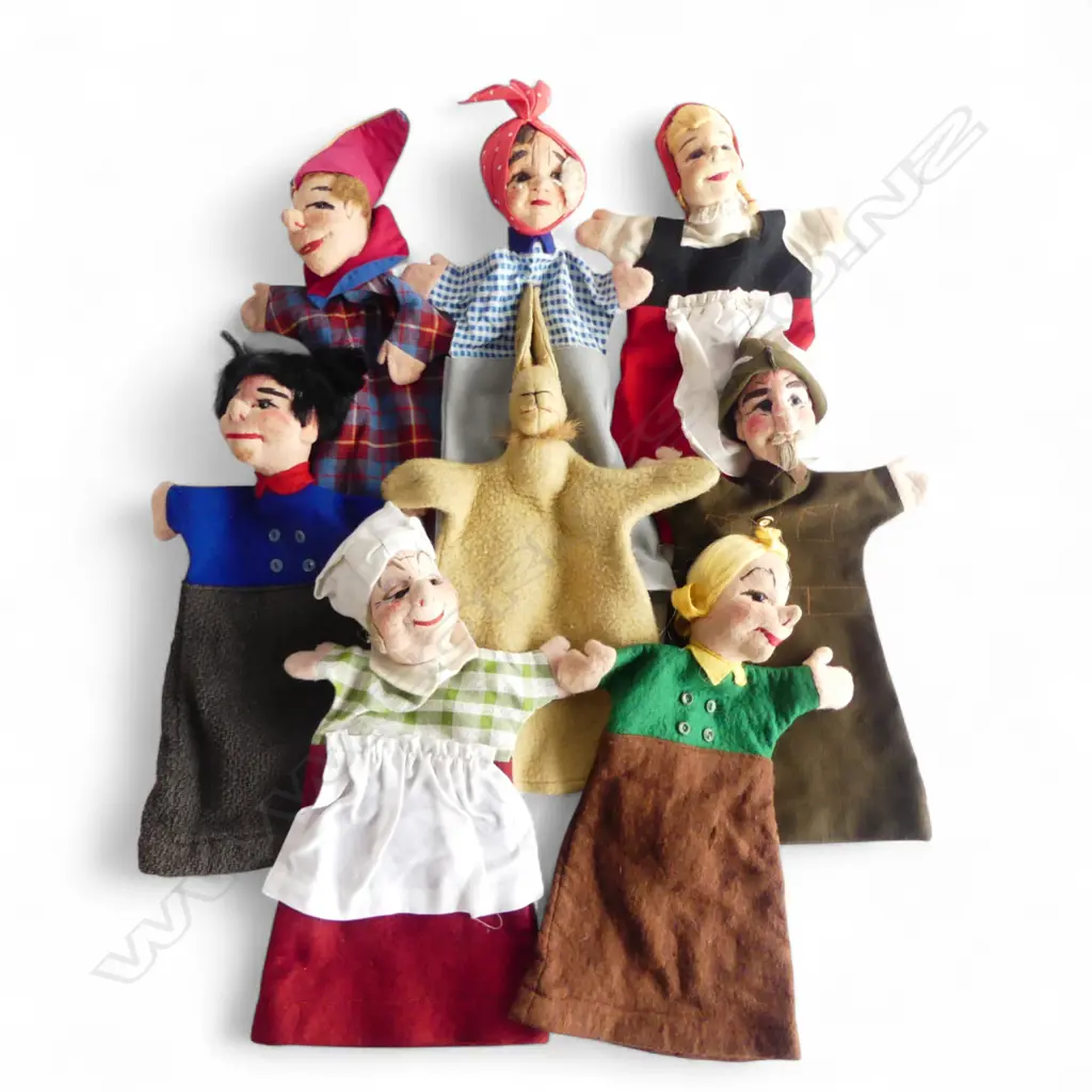 8 VINTAGE GERMAN HAND PUPPETS, 'DRESDEN CHARACTERS' c1960, felt & fabric  Image 1++