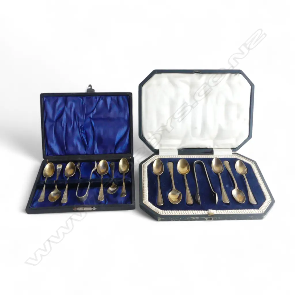 2 CASED SILVER PLATED TEA & SUGAR CUTLERY SETS Image 1++