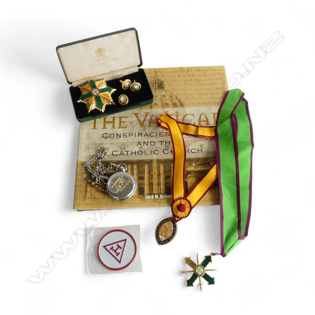 ASST. MASONIC REGALIA Incl. POCKET WATCH + THE VATICAN - CONSPIRICIES, CODES, AND THE CATHOLIC CHURCH Image 1++