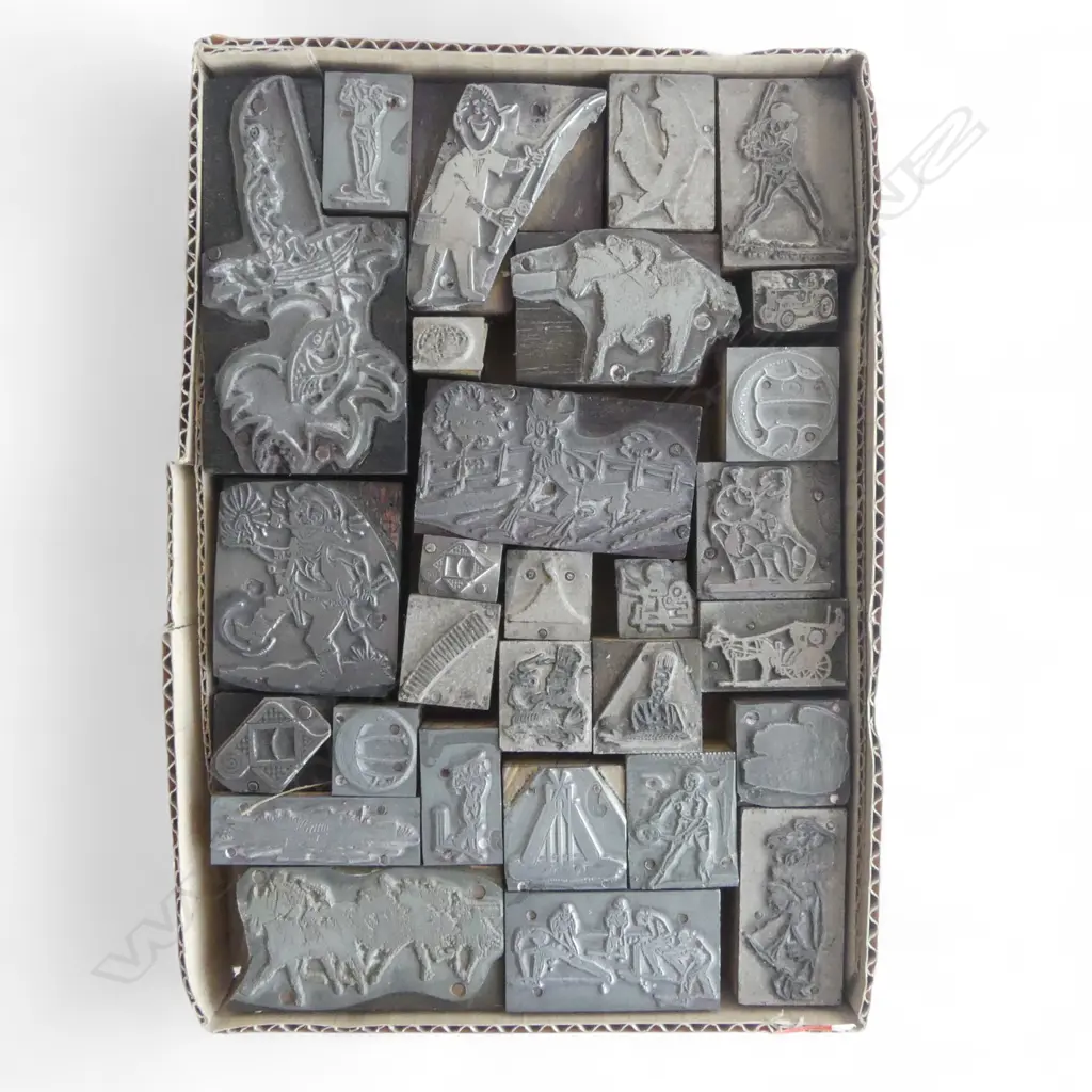 LOT ASST VINTAGE LETTERPRESS BLOCKS - FISHING, SPORTS ETC Image 1++