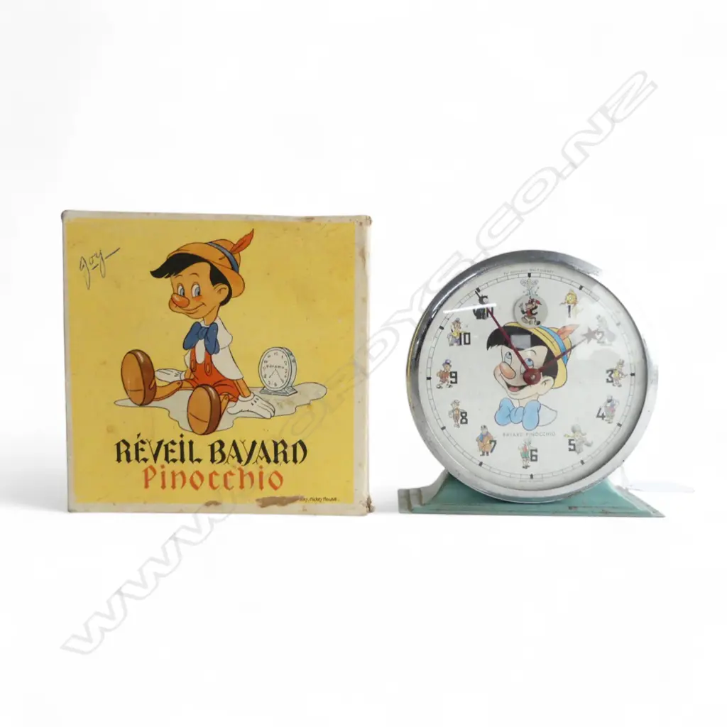 VINTAGE FRENCH BAYARD PINOCCHIO CLOCK H.120mm, BOXED Image 1++