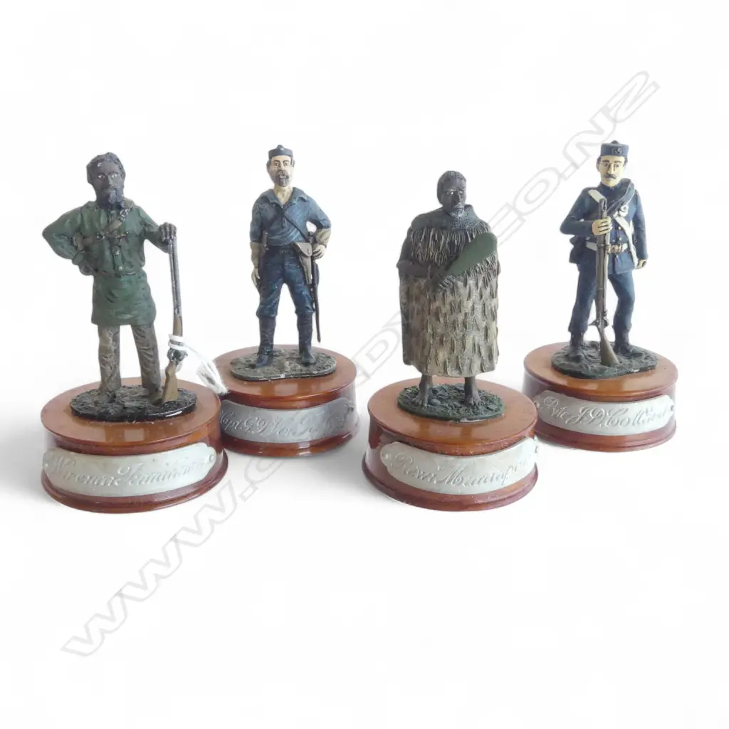 4 METAL MOUNTED N.Z. HISTORICAL FIGURES; REWI MANIAPOTO, CAPT. G. F. VON TEMPSKY, WIREMU TAMIHANA & J D COLLARD H.90mm Image 1++