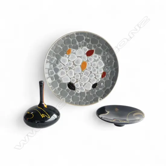 JOHN CRICHTON STYLE TILED PLATE 250mm dia + PETER COLLIS DISH & VASE