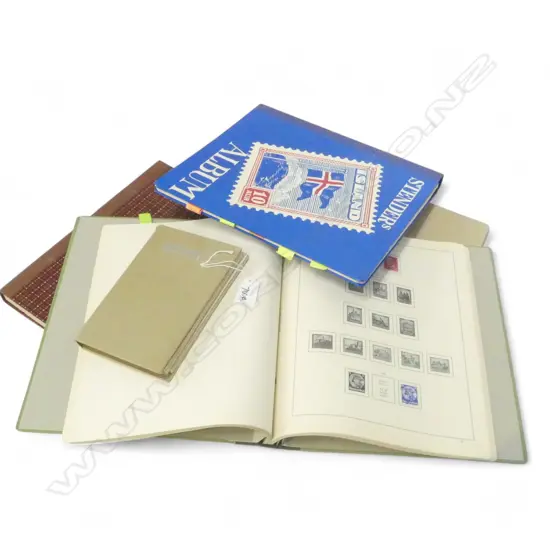 4 EUROPEAN HALF FULL STAMP ALBUMS, FIRST HALF 20thC; GERMANY PRE 1945, 2xDENMARK, ICELAND + SMALL NZ C.1980