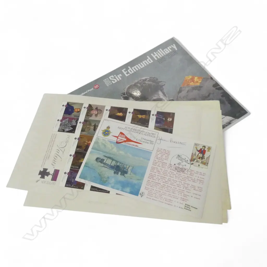 JEAN BATTEN SIGNED FIRST DAY COVER + 2 NZ STAMP PACKS; ED HILLARY, VICTORIA CROSS 'FOR VALOUR' Image 1++
