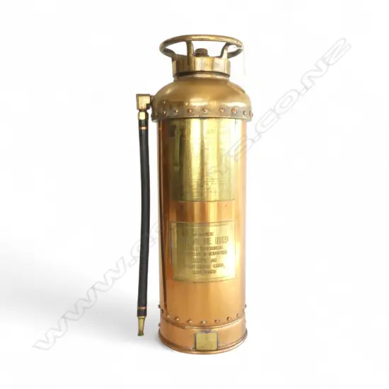VINTAGE BRASS/COPPER N.Z.S.S. FIRE EXTINGUISHER by WORMALD BROTHERS LTD H.590mm