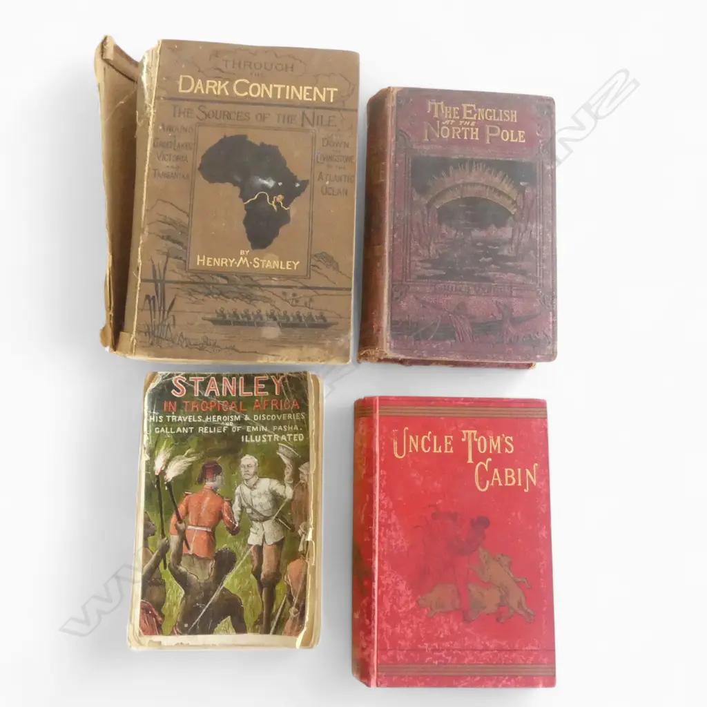 FOUR OLD BOOKS, THROUGH THE DARK CONTINENT, THE ENGLISH AT THE NORTH POLE, STANLEY IN TROPICAL AFRICA, UNCLE TOMS CABIN Image 1++