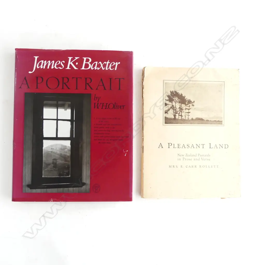 JAMES K. BAXTER A PORTRAIT by W.H. OLIVER WITH ASST. SIGNATURES + A PLEASENT LAND by MRS F. CARR ROLLETT Image 1++