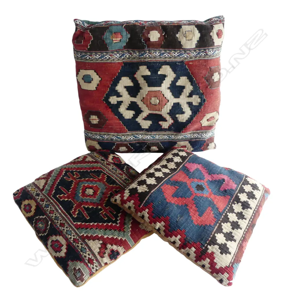 3 VINTAGE SHAHSAVAN KILIM CUSHIONS 490x460mm Image 1++