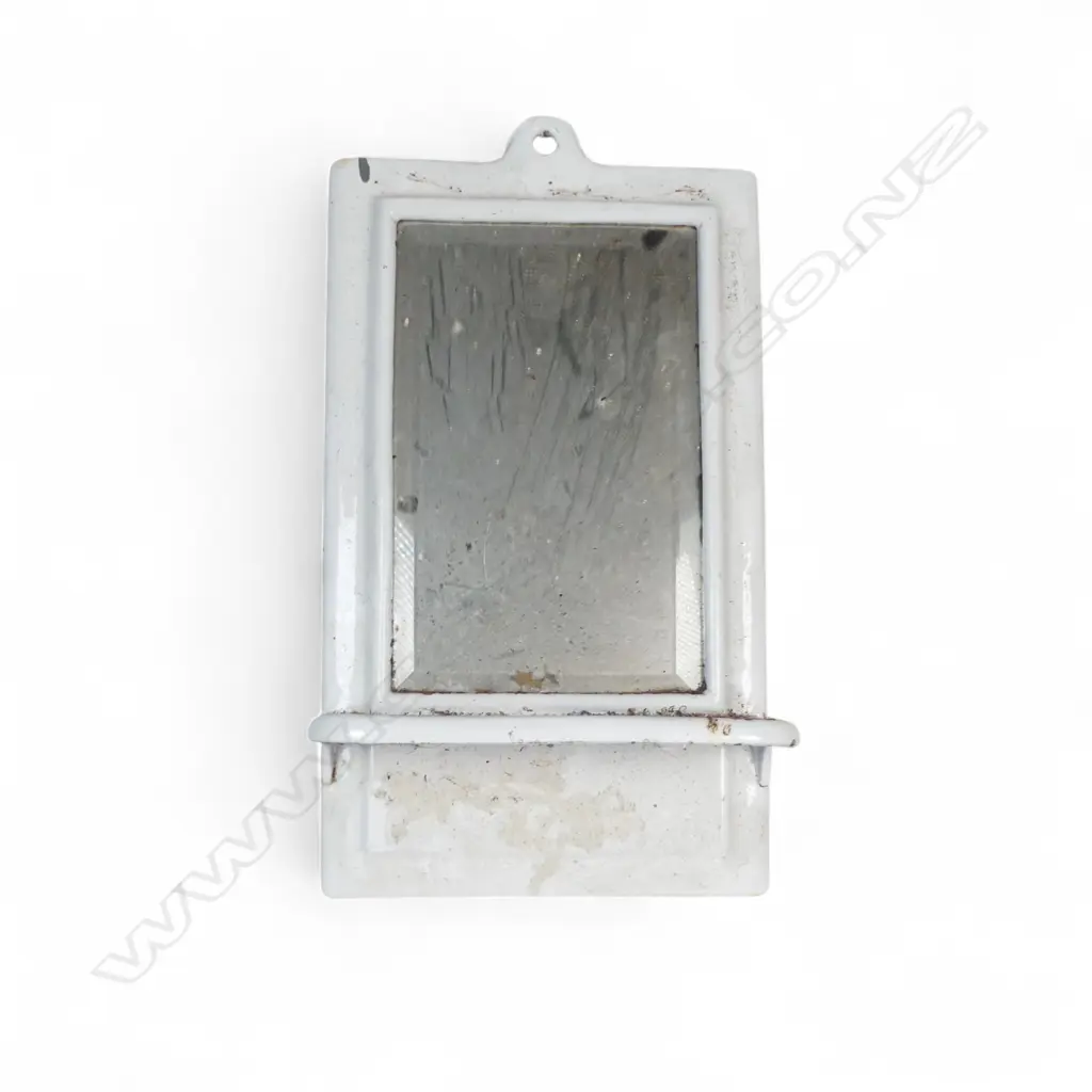 WHITE ENAMEL SHIPS CABIN MIRROR WITH SHELF L440 W250MM (From the Estate of Tommy Doyle) Image 1++